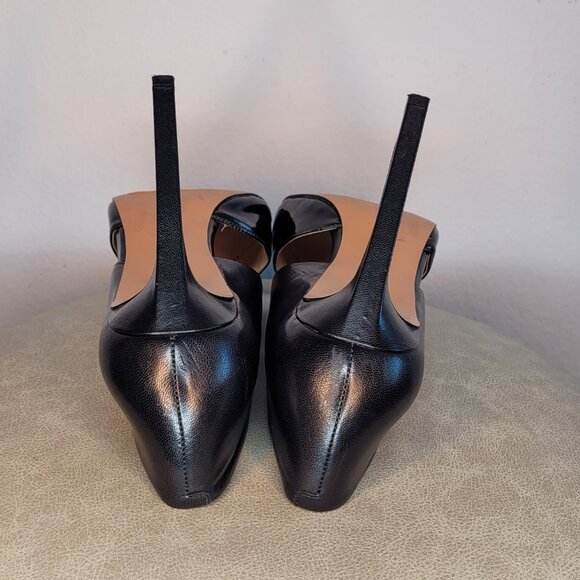 Nine West Black Leather Patent Cross Strap Pumps 12M Rare Elegant Stiletto Heels - Picture 8 of 10